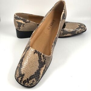 Lauren Ralph Lauren Tan and Black Snakeskin-Print Flats